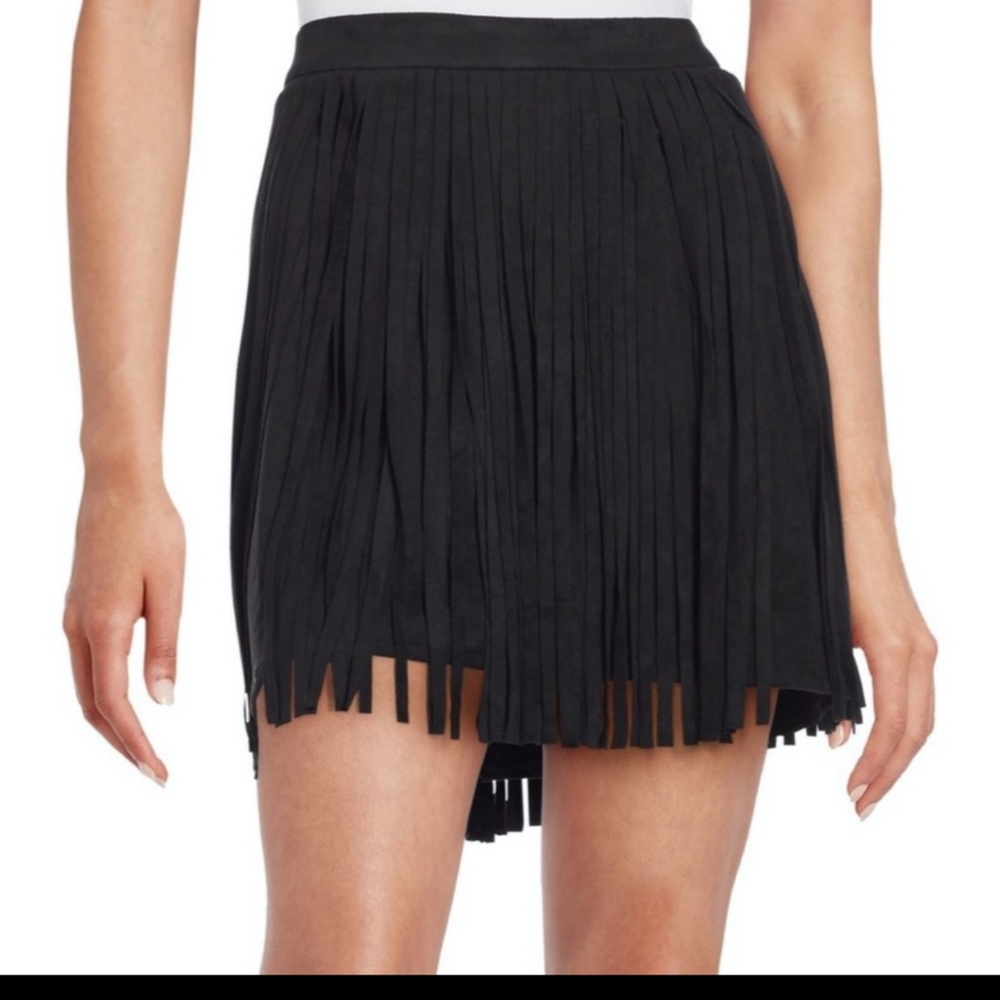 BB DAKOTA Faux Suede Fringe Mini Skirt